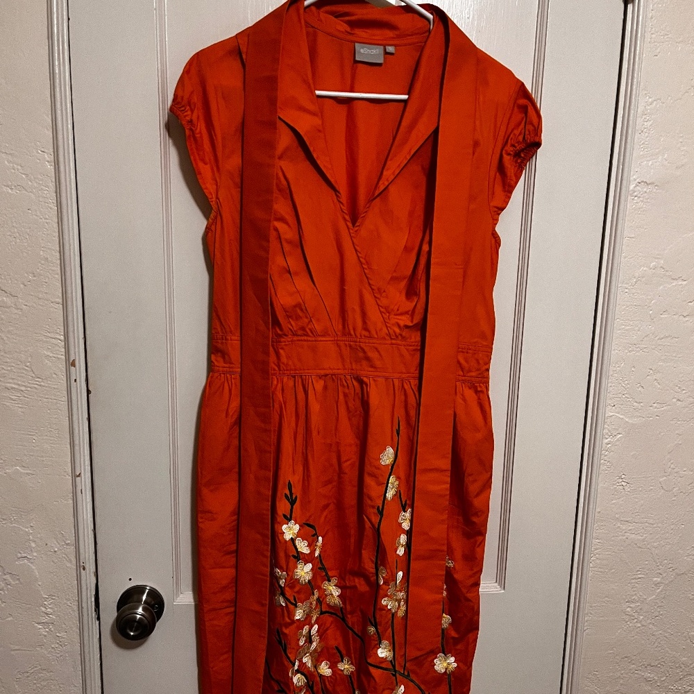 Orange  eShakti dress with embroidered flowers - never worn